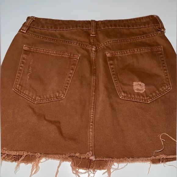 WE THE FREE FREE PEOPLE COPPER DECONSTRUCTED DENIM MINI SKIRT ORANGE DISTRESSED - Picture 6 of 10